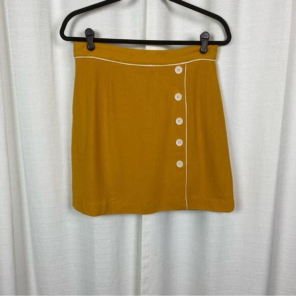ModCloth Mustard Yellow Own The Era Wool Blend Mini Skirt Sz.M NWT - Picture 3 of 12